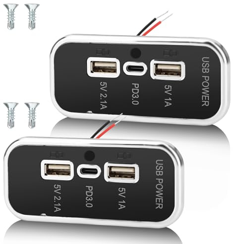 2PCS 3 Ports 12V RV USB Outlet 45.5W, Gibbab PD3.0 Type-C Quick Charge & Dual USB-A Port 3.1A Panel Wall Mount, Automotive Car Socket Charger Adapter for RV Marine Boat Bus ATV Motorcycle Truck