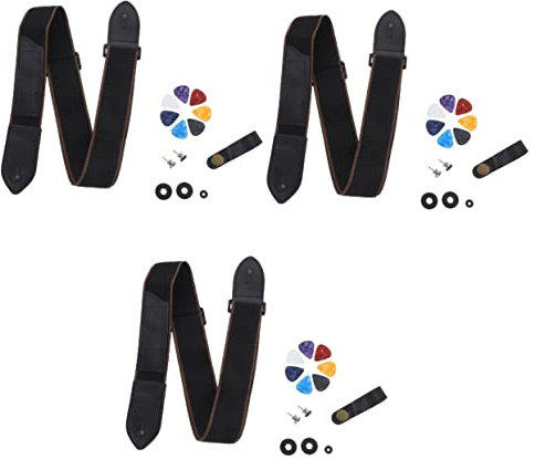 ibasenice 3sätze Gitarrengurt Teiliges Zubehör Für Gitarre Und Bass Verstellbarer Gitarrengurt Aus Strapazierfähigem Material Inklusive Lederclip Gummischlösser Gurtknöpfe Und Plektren