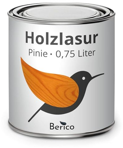 Berico Holzlasur - Pinie - 0,75 Liter Lasur - Hell - Wetterfeste Holzschutzlasur für Innen und Außen - Holzschutz, Wetterschutz und UV-Schutz