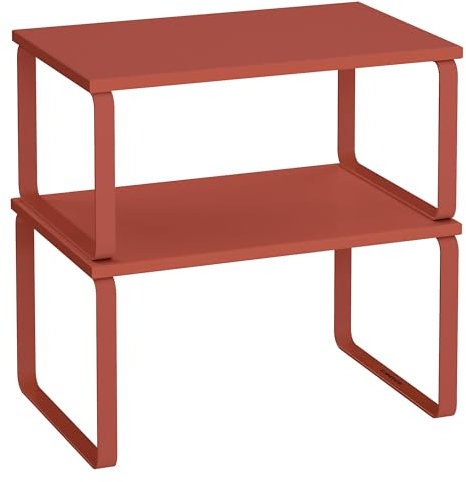 SONGMICS Gewürzregal, 2er Set Küchen-Organizer, Küchenregal, Schrank-Organizer Küche, erweiterbar, kleines Regal, stapelbar, Metall und Holzwerkstoff, mandarinenrot KCS002Y02