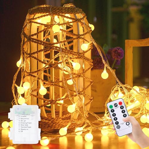 Eyesgood Lichterkette Außen Innen Batterie Betrieb 6M 40 LED Kugel Lichterkette für Weihnachtsbaum Weihnachten Aussen für Fenster Balkon Garten Hochzeit Kinderzimmer
