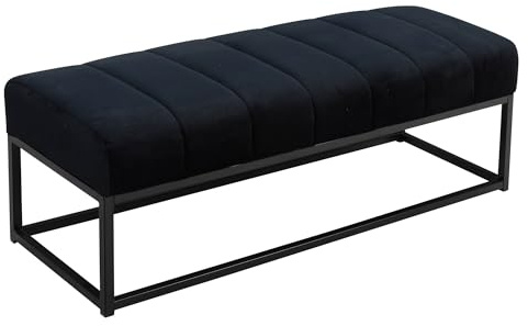 WOHNLING Banc 108x40x40 cm Velours Noir Matelassé, Banquette | bout de lit pour chambre avec structure en métal, banc d'entrée rembourré avec large assise, banc pour entrée et vestiaire