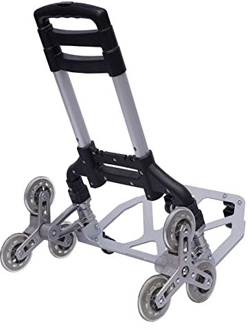 Diable d'escalier pliable - Poignée réglable en hauteur sur trois niveaux - Roues silencieuses et sac étanche amovible pour une utilisation polyvalente - En aluminium - Chariot de transport