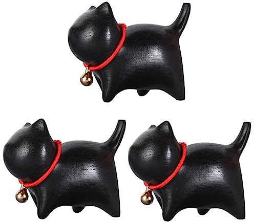 Operitacx 3 Pièces ornements de sculpture sur bois jouet carinifier pièce maîtresse de chat de bureau bureautique accessoires succulentes décor petites figurines d'animaux parure de chat