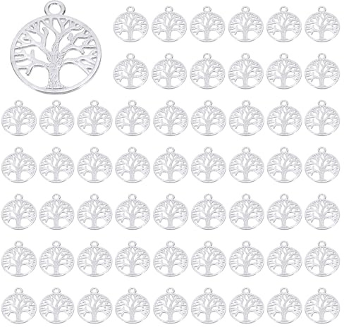 PATIKIL Ciondolo a forma di albero della vita, 80 pezzi, in lega, per fai da te, argento chiaro, 2,3 x 2,3 cm