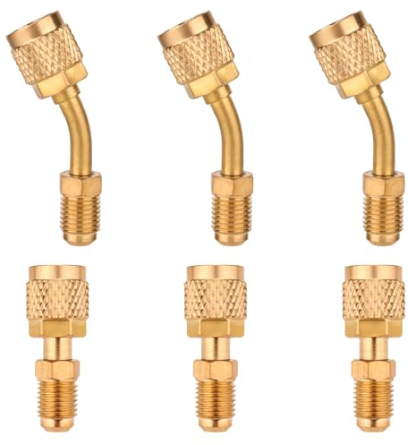 NQEUEPN Adaptateur Droit et Adaptateur Coudé, Adaptateur R410A Mini Adaptateur Divisé Évasé Femelle 5/16 vers Évasé Mâle 1/4 Adaptateur de Port de Vide de Charge pour Climatiseur