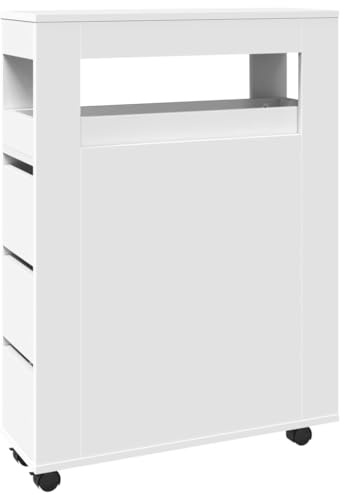vidaXL Badschrank Schmal mit Rollen Weiß Holzwerkstoff