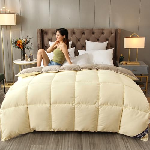 DHIJUPNG 4 Stagioni Piuma d'oca e Piumino, Caldo Trapunta Matrimoniali Invernali Piumone 200x230 cm Trapunta Leggero Estiva Piumino Letto in Hotel, Lavabile in Lavatrice(Beige Gray 200 * 230cm 2kg)