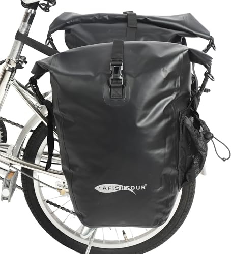 AFISHTOUR wasserdichte Fahrradtaschen - 50L Satteltaschen für Fahrrad-Gepäckträger - Fahrradtasche für Einkäufe, Laptop(Schwarz, 1 Paar)