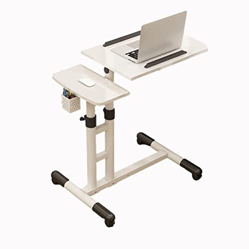 Höhenverstellbarer Überbetttisch mit Rädern für Laptop, neigbar, mobiler Rollständer und neigbares Tablett für Bett, Sofa, Beistelltisch, tragbarer Schreibtisch für Zuhause und Krankenhaus