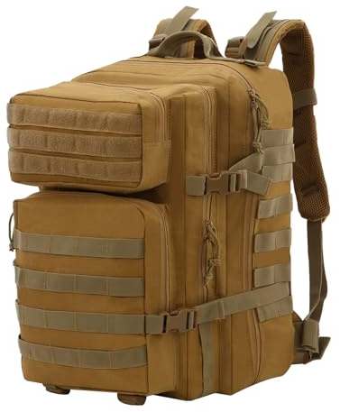 BWBIKE 40L taktiska ryggsäckar militär utomhus vandring ryggsäck vattentät kamouflage dagpack slitstark fjädrar armé 3 dagar Pack rymlig vandringsryggsäck, Khaki, 40L