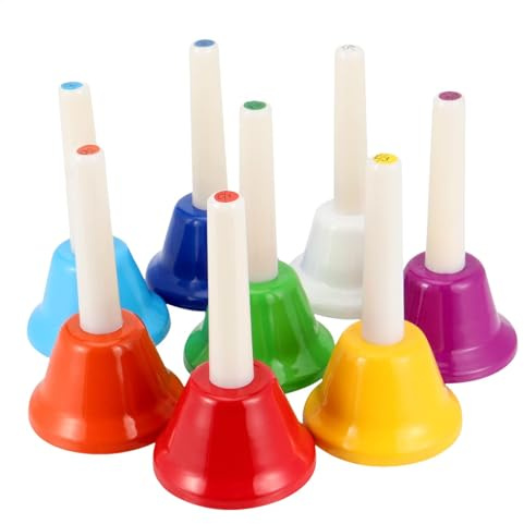Kleine Handglocke - Erwachsene Handglocken, Drehende Kopfauto -Fensterreiniger | Buntes 8-te-Hand-Ruf-Glocken-Set, Klarer Sound Tragbares Klingelglocken-Musikinstrument Mit Griff Für Kinder, Erwachsen