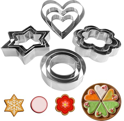 ENBRWAS 12-Piece Stainless Steel Cookie Cutter Set – Heart, Star, Round & Flower Shapes – Rust-Resistant & Easy to Clean – Perfect for Baking, Decorating, Pastries & DIY Crafts