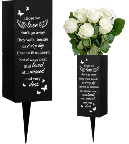 WEBEEDY Cemetery Vases Decorations for Grave with Spikes, Angel Wings Pattern Metal Grave Flower Holder Decoration for Cemetery Funeral Father's Day Memorial Day,1 pc (3x8 Inch)