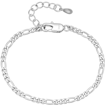 DORANA 925 Silver Figaro Chain Bracelet 3mm/5mm Sterling Silver Bracelet for Women Fade-Proof Ladies Silver Bracelets Mum Gifts for Birthday Mothers Day