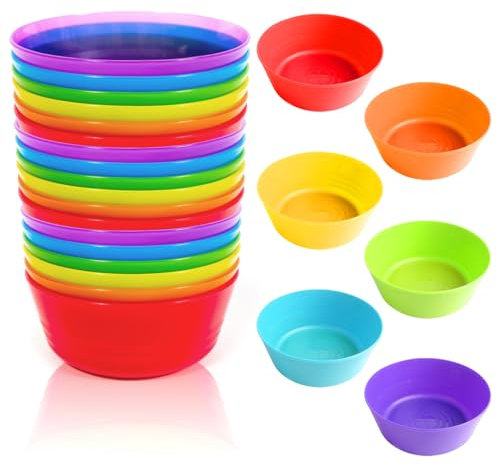 Sertay 24 Pezzi Insalatiere Colorate, Ciotole Plastica Riutilizzabili, Scodelle Zuppa Bowl, Ciotole Plastica Bambini, Adatta per Cereali, Insalate, Frutta, Riso e Pasta