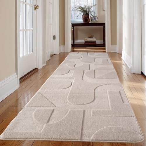 Carpetsale24 Boho Teppich Läufer 80 x 150 cm Creme, Waschbar & Pflegeleicht, Weicher Skandinavischer Deko Teppich mit 3D-Effekt, Ideal für Flur, Küche oder Schlafzimmer