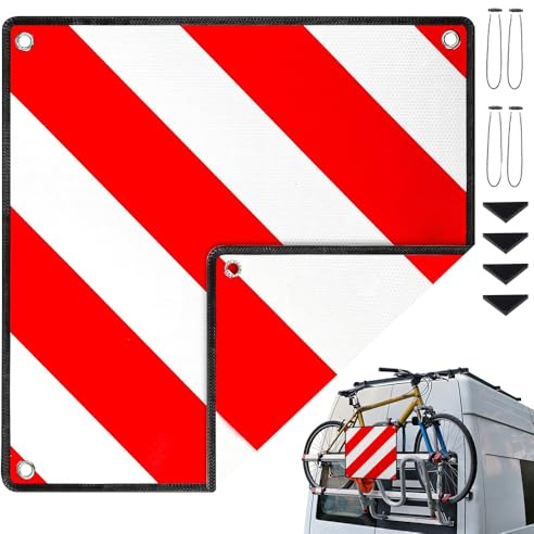 Lotvic Warntafel Italien Spanien & Portugal, 50 x 50 cm Warnschild Rot Weiß, Alu Reflektierend Warnschild mit 4 Spannseile, Zertifizierte für Fahrradträger Heckträger & Auto Wohnmobil