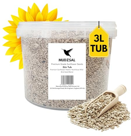 3L Tub Premium Sunflower Heart Seeds Wild Bird Food – High Energy, No Mess Bird Feed