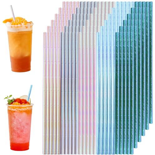 150 Unidades Pajitas Reutilizables para pajitas, ecológicas iridiscentes,pajitas de papel coloridas en paquete grande,Coloridas Pajitas para Bebidas Frías Juice Coffee Cóctel