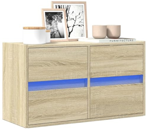 ROMHZKS TV-Wandschrank mit LED-Beleuchtung Sonoma-Eiche HiFi Rack tv Board Sideboard hängend wohnzimmerschrank 80x31x45 cm