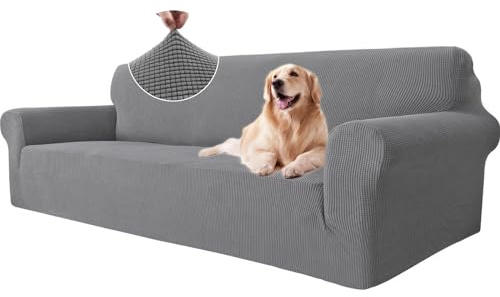 Ystyle Elasticas Funda Sofa 4 Plazas, Fundas de Sofa Ajustables con Reposabrazos, Gruesa Funda Sofá Anti Gatos Perros y Mascotas, Moderna Cubre Sofa Antimanchas Lavable, Gris Claro