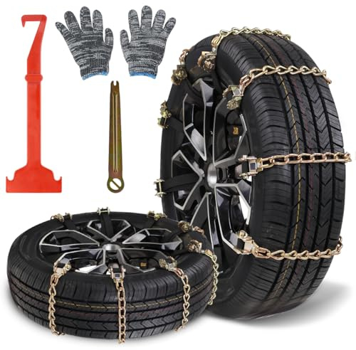 Universal Schneeketten für Auto, Reifen Anti-Rutsch Gürtel Schnee Auto, Reifen Schneekette mit Plastikschneeschaufel und Handschuhe, Sicherheit Reifenketten Fit für Auto/SUV mit 175mm-275mm