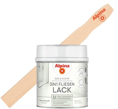 Alpina Bad & Küche 3in1 Fliesenlack Weiß 0,5 Liter mit gratis Rührholz – Weißer Speziallack – langlebige Fliesenbeschichtung für Küche & Bad – strapazierfähig & feuchtigkeitsbeständig – 0,5 Liter