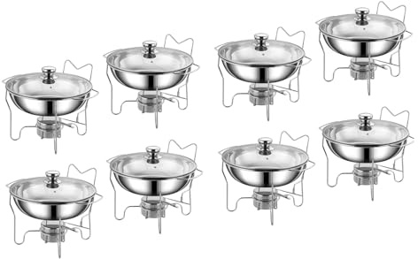 Party Food Warmer Buffet Set with Glass Lid and Lid Holder 3QT 8Pack Chafing Dishes for Serving Food Mirror-Polished Stainless Steel for Parties Weddings