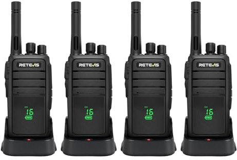 Retevis RT21H Walkie Talkie, IP54 Water-resistant 2 Way Radio Rugged Stealth Screen USB-C Charge PMR446 Easy To Use Long Range Walkie Talkies for Factories, Construction Industry (4 Pcs, Black)
