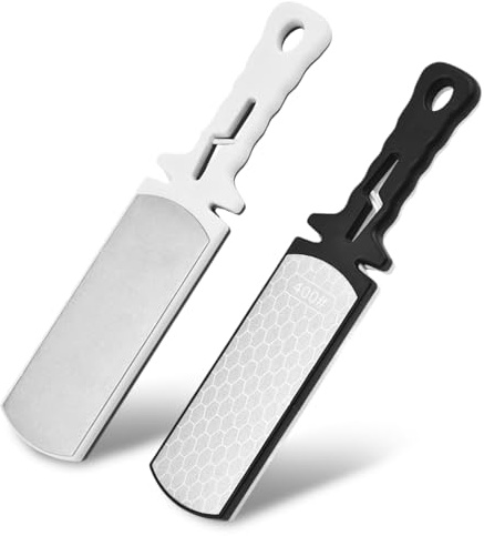 Knife Sharpener, 5 in 1 Dual-Sided Whetstone, Knife Sharpener UK, 2 Grit Options, Non-Slip Comfort Grip Handle, 400/1000 Grit Diamond Durable for Kitchen Knife, Hunting, Garden Tools, Black