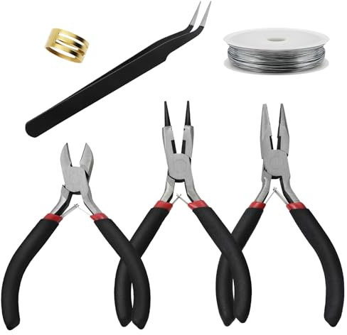 MSIHEY 3 Pezzi Set di Pinze per Bigiotteria, Include un Rotolo di filo di Acciaio Inossidabile 304 - per Gioielli, fai da te, Artigianato, per Riparazione di Bigiotteria