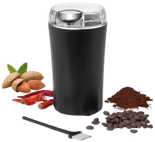 Electric Coffee Grinder, Stainless Steel Blade, 300W, 100g Capacity, Cord Storage, Portable & Compact for Dry Grinder Machine Coffee Beans, Spice, Nuts, Seeds, Herbs (Black)