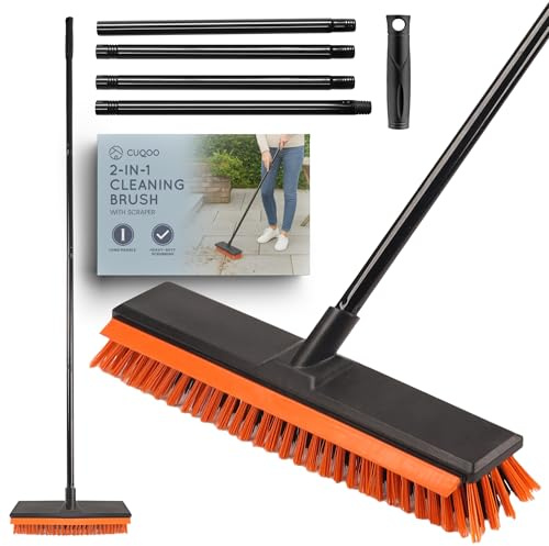 CUQOO Scopa da Esterno Setole Dure | Spazzolone Pavimenti Prato Sintetico | MULTIUSO PROFESSIONALE: saggina · tergipavimento · raschietto · terrazza · manico lungo · cortile · ghiaia