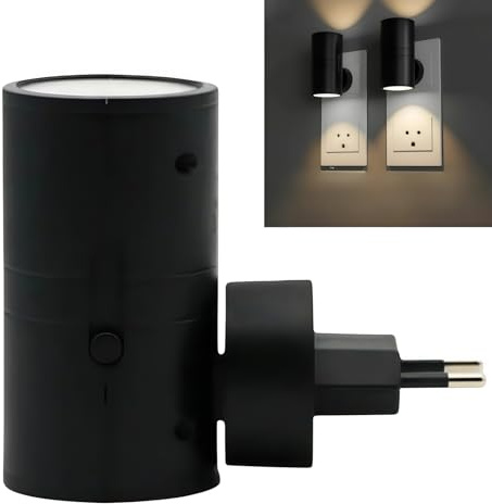 AAFGVC The Light Supplier PLUGIFY One – Moderne Steckerlampe mit Bewegungssensor, 3 Modi und 3000K warmweißem Licht für Badezimmer und Kinderzimmer (Schwarz,2)