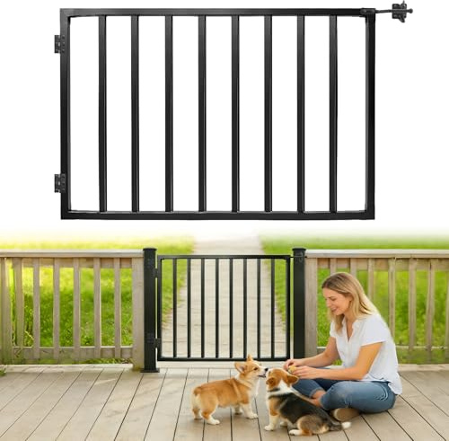 Avalution Deck Fence Gate Outdoor,32 H x 48 W, Metal Fence Gate Kit,Heavy Duty Outdoor Gates with Hinges and Latch,Anti-Rust Deck Gates for Decks,Patio,Garden,Yard,Residential Fences