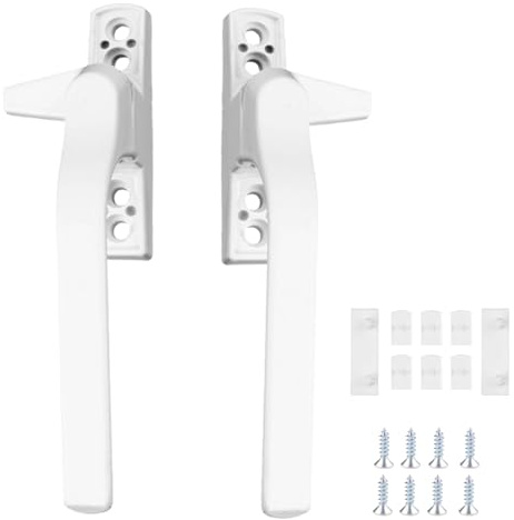 Draymora 2 Pcs Window Handle UPVC Windows Handles Replacement Kit with Safety Lock Left and Right Hand Aluminum Alloy Lever Universal Fit for Sliding Doors Home Office Easy Installation (White)