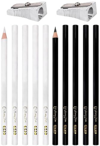 MYGLOAR 12 tizas de sastre y cuchillo de tiza, tizas de sastre, kit de costura, tizas de costura, tizas de tela, bolígrafos de costura, marcadores de tela para notas de costura (Blanco + Negro)