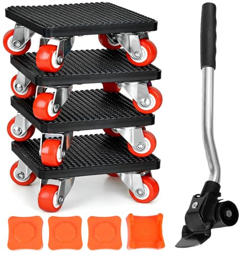 Möbel Transportroller Set, 4 Stück Möbelrollen Schwerlast mit Lastenheber und Möbelroller, 400KG Rollen für Möbel, 360 Grad Drehbar Rads, Möbelheber Möbeltransportrollen für Umzug