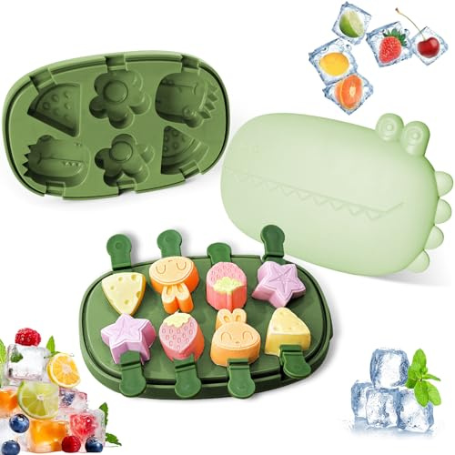Eisformen Eis am Stiel, 2 Stück Eisformen Kinder, Silikon Eisform, Eis am Stiel Formen mit Stiel und Deckel, BPA Frei, Wiederverwendbar Eis Selber Machen Formen für Kinder und Baby