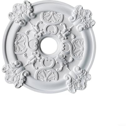 Roseta de techo redonda de poliuretano, 50 cm, color blanco, para lámparas de techo y ventiladores, cubierta decorativa para ocultar agujeros de fijación, fácil montaje sin taladrar, diseño elegante