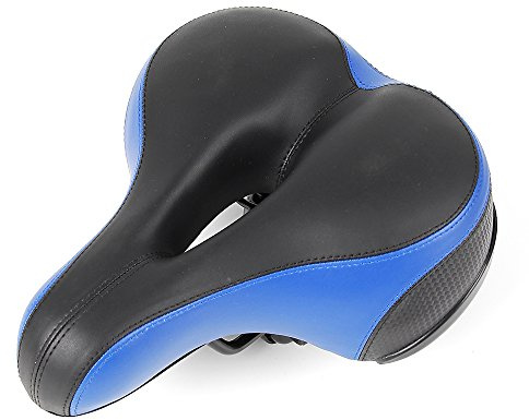 VEQSKING Cykelsadel gel bred dam bekväm safety sadel MTB fjäder och dämpning (svart blå)