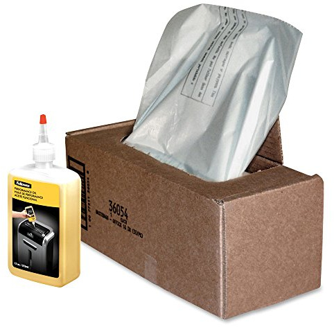 Fellowes Powershred Shredder Oil 12 oz. Bottle and 50 Waste Bags