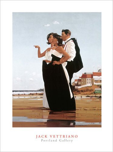 empireposter Vettriano, Jack - The Missing Man II - Kunstdruck Artprint Gemälde Leute am Strand - Grösse 40x50 cm + 2 St Posterleisten Holz 40,5 cm