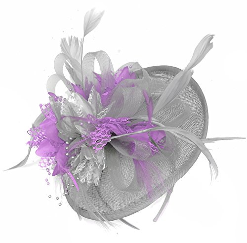Caprilite Silver Grey Mix Colour Sinamay Disc Saucer Fascinator Hat for Women Weddings Headband