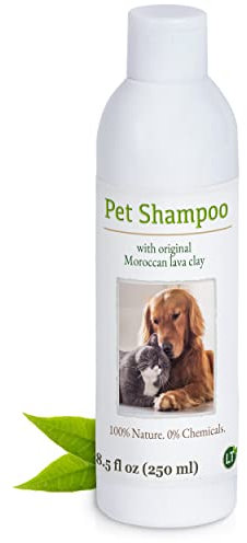 Bio-Tiershampoo vegan ohne Seife/chemische Zusätze hypoallergen Anti Schuppen/Juckreiz. Mit original marokkanischer Lavaerde 250ml Hundeshampoo Katzenshampoo weiches glänzendes Fell Langhaar Kurzhaar