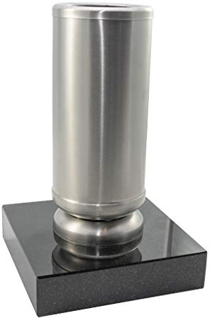 Kunst-Art-Köhl Grabvase aus Edelstahl EVSL1 montiert auf einem Granitsockel (Matt, Black)
