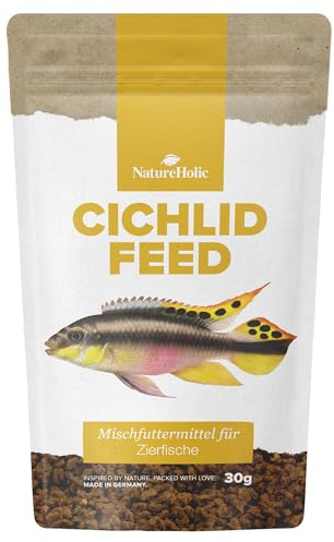 NatureHolic Chichfeed - Chichlidenfutter I Spezialfutter für Cichliden I extra für Fleischfresser I schonende Herstellung I Made in Germany I 30 g