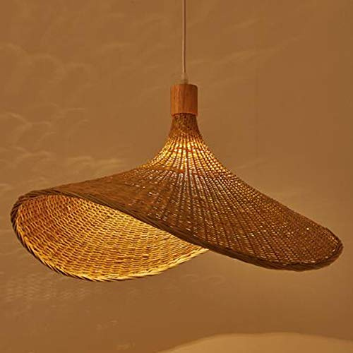 Hängeleuchte Retro Pendellampe Hut Kronleuchter E27 Vintage Pendelleuchten Hängelamp Natürlichen Bambus Gewebt Industrial Höhenverstellbar Wohnzimmer Esszimmer Cafe Rattan Lampenschirm Leuchten,60cm