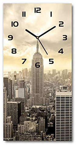 Tulup Glasuhr 30x60 cm - Schwarze Zeigern - Wanduhr Wandkunst Bild Gehärtetem Glas Uhr Echtglas Küche Wohnzimmer - Manhattan New York